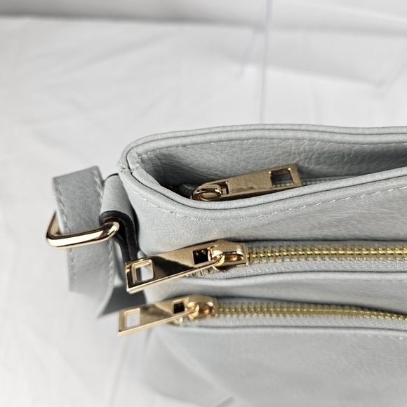 Alyssa light blue gray triple zip pockets crossbody bag - Picture 7 of 16